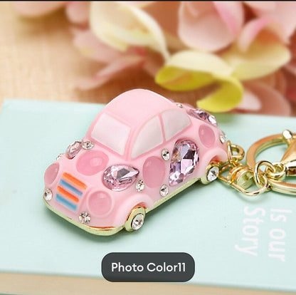 Rhinestone Beetle Car Key Chain