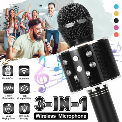 WS 858 Portable 2 in 1 Rechargeable Wireless Bluetooth mic and Speaker