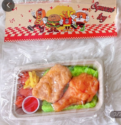 Food Tray Dumpling, Sushi, Fried Chicken Taba Squishy Toy