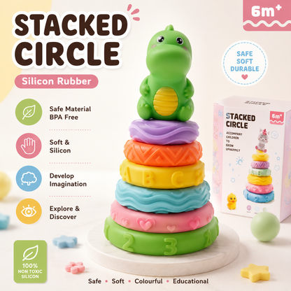 Silicone Baby Stacking Rings with Dinosaur – Educational Toy