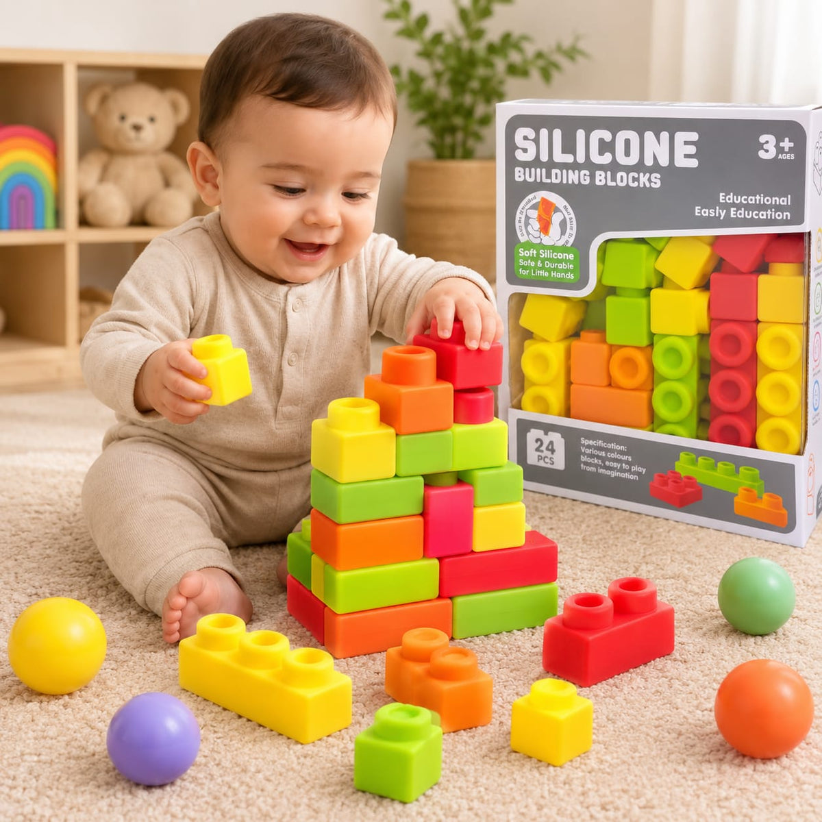 Baby Soft Silicon Big High Quality Building Blocks | 24 Pcs