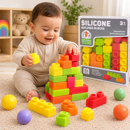 Baby Soft Silicon Big High Quality Building Blocks | 24 Pcs