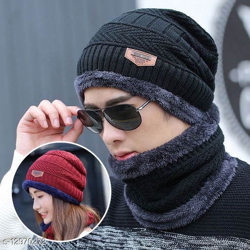 Beanie Cap Neck Warmer Beanie Full Set-2 Piece