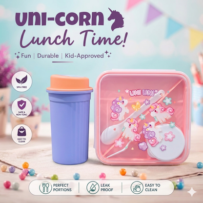 Unicorn BPA Free Bento Lunchbox and Bottle Set With Fork Spoon and Sauce Box