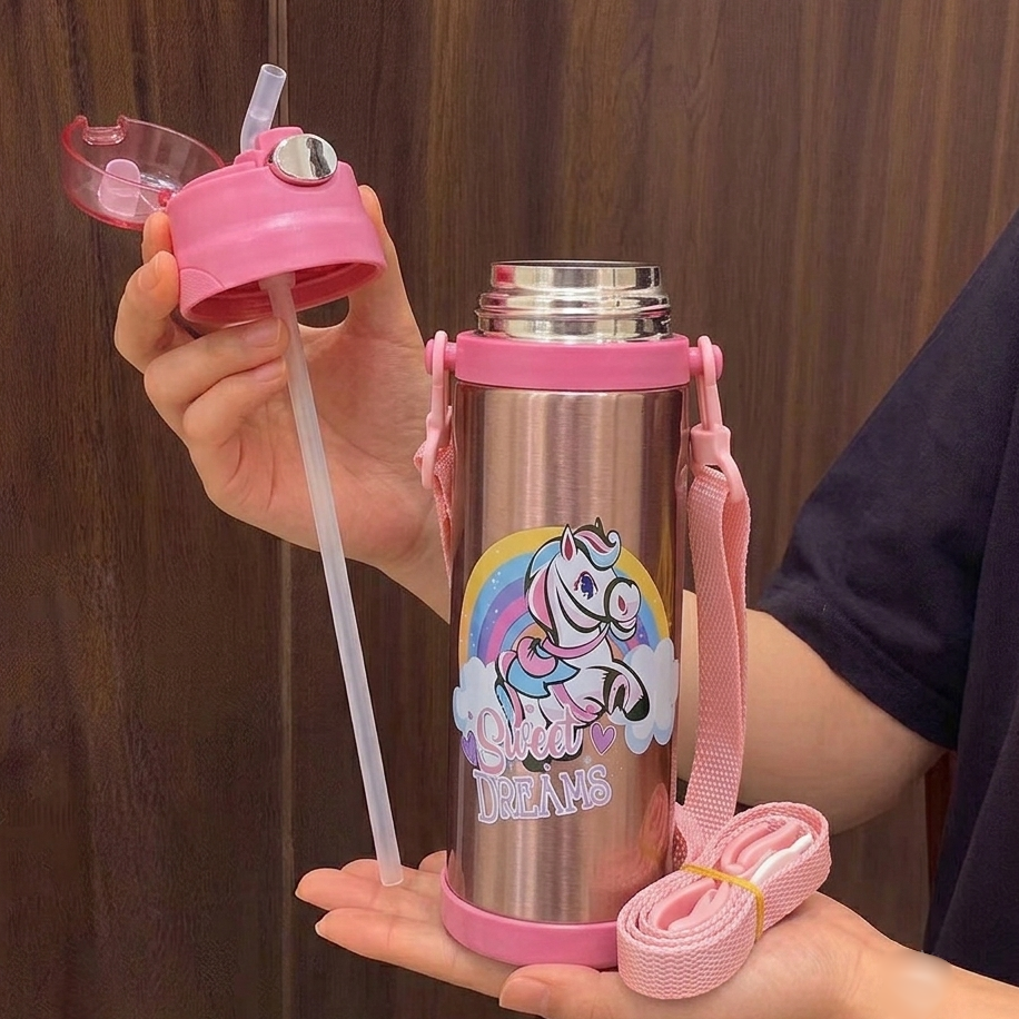 Unicorn Stainless Steel Straw Water Bottle