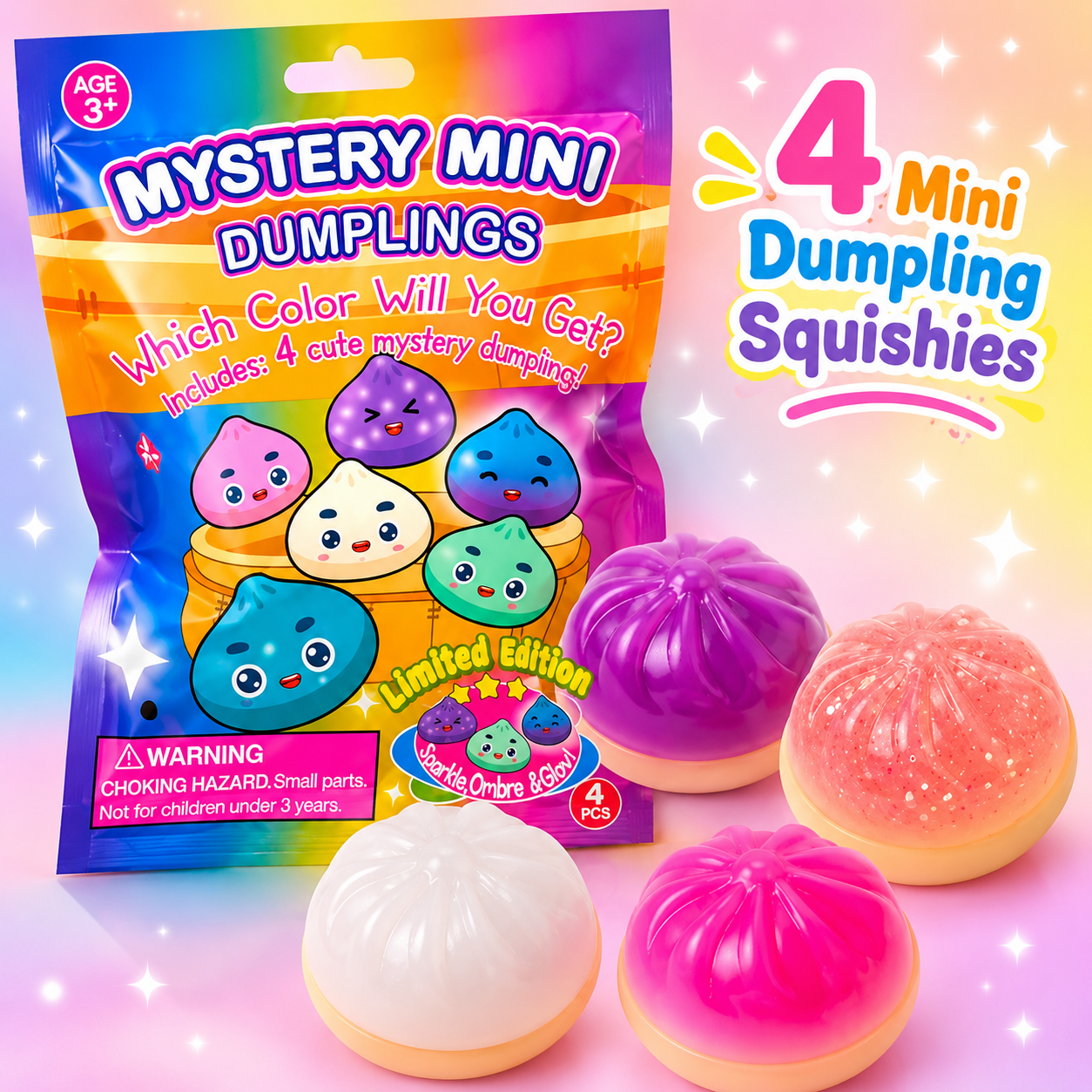 Viral Mini Mystery Dumpling Squishy Pack of 4 | Limited Edition
