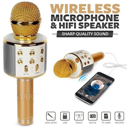 WS 858 Portable 2 in 1 Rechargeable Wireless Bluetooth mic and Speaker