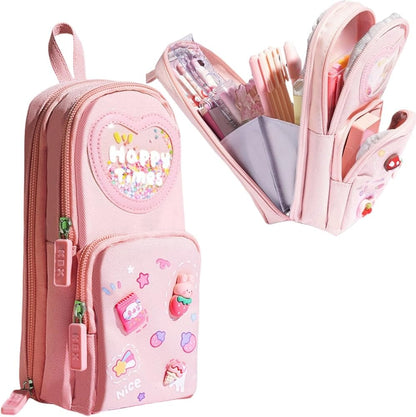 School Bag Shape 3 Zips Pencil Pouch