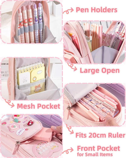 School Bag Shape 3 Zips Pencil Pouch