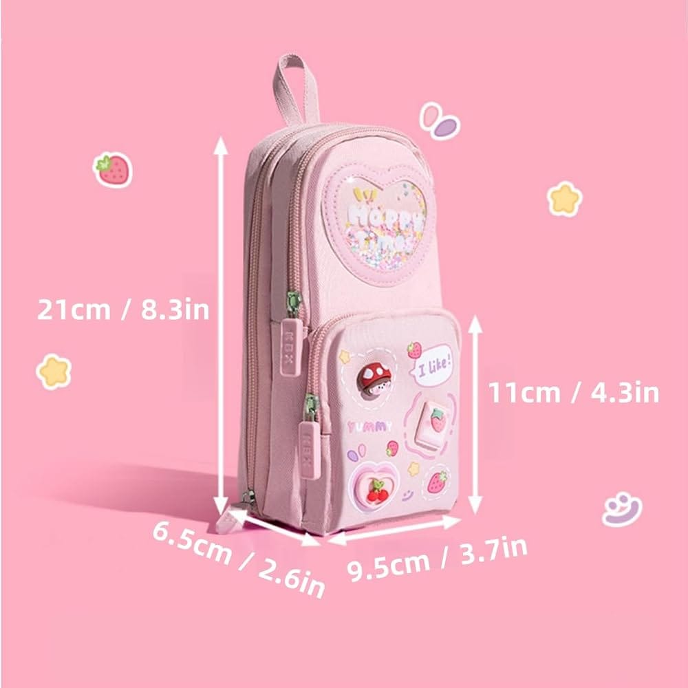 School Bag Shape 3 Zips Pencil Pouch