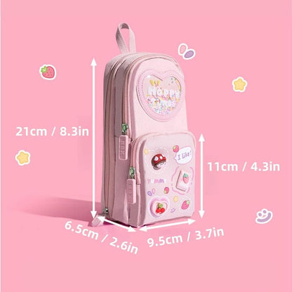 School Bag Shape 3 Zips Pencil Pouch