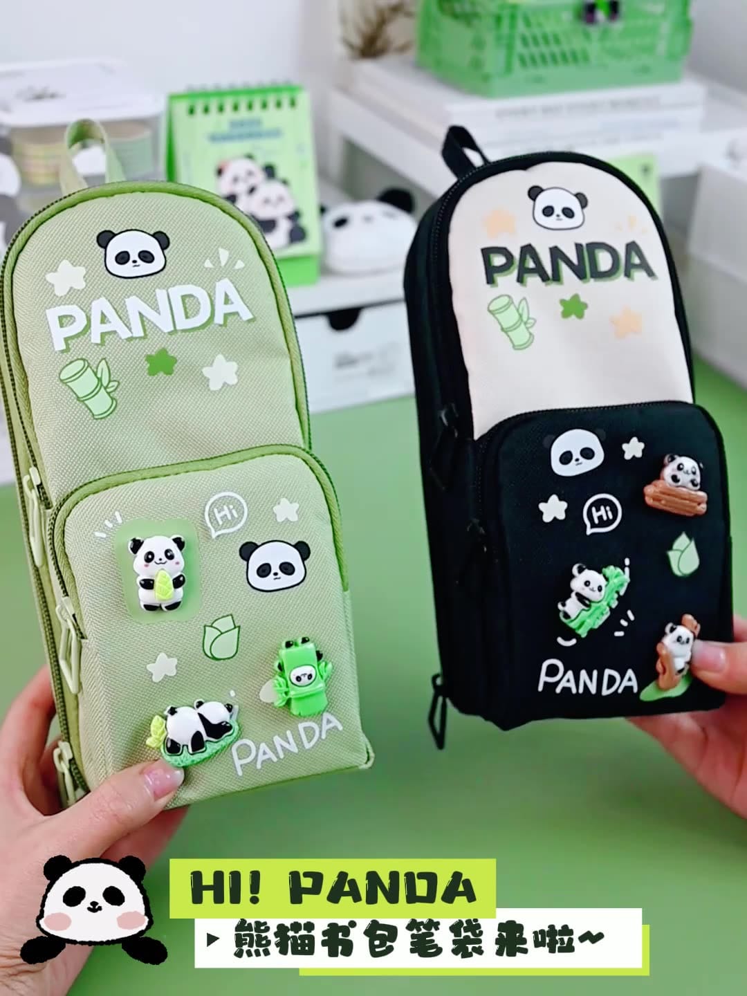 Viral Charm Panda School Bag Shape Spacious 3 Zips Pencil Pouch
