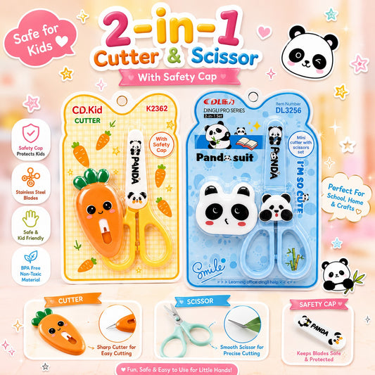 2 in 1 Paper Cutter and Scissor Set | Safety Cap Included