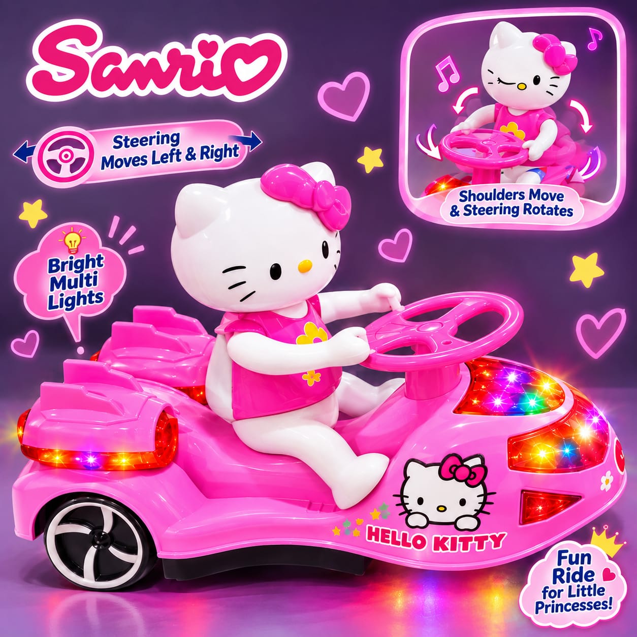 Hello Kitty Bumper Car With Music and Lights