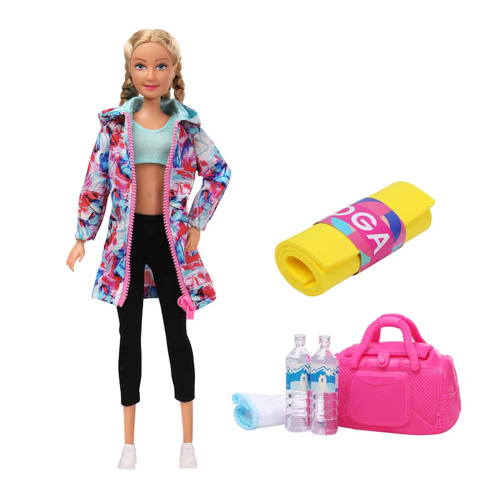 Yoga Barbie Doll With Yoga Mat | Gym Bag | Water Bottles