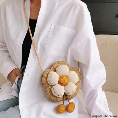 Pinteresty Flower Jute Kids Cross Body Bag