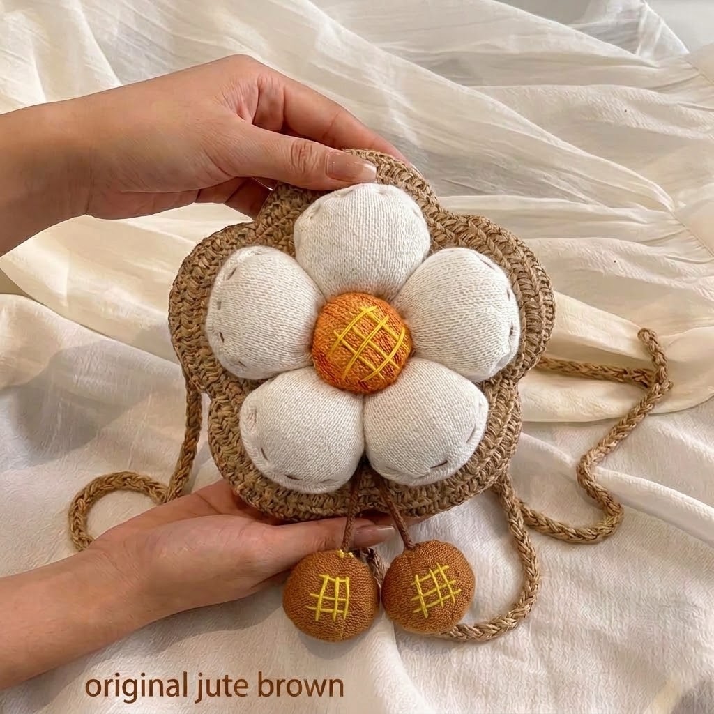 Pinteresty Flower Jute Kids Cross Body Bag