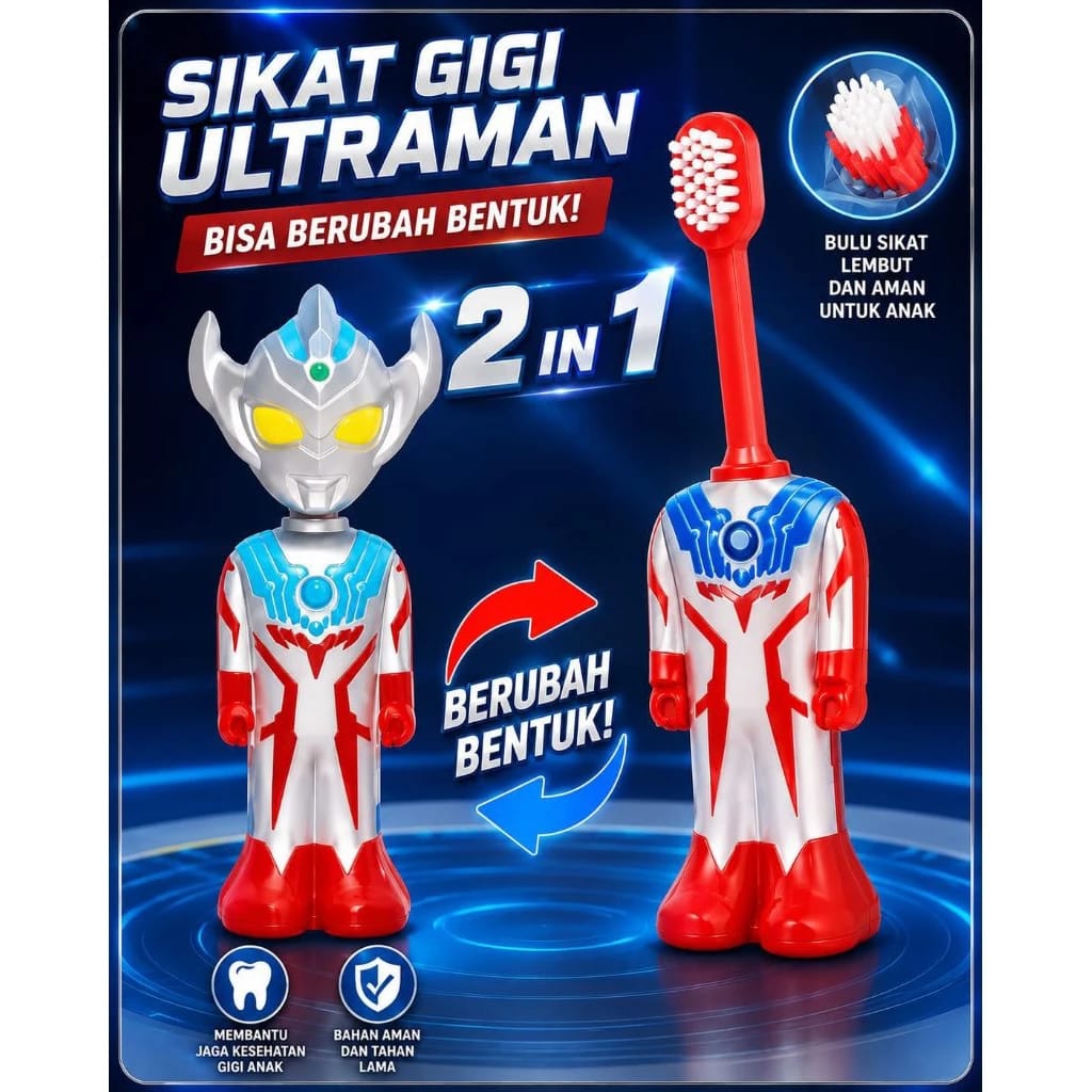 Super Mario and Ultraman Kids Toothbrush With Cap