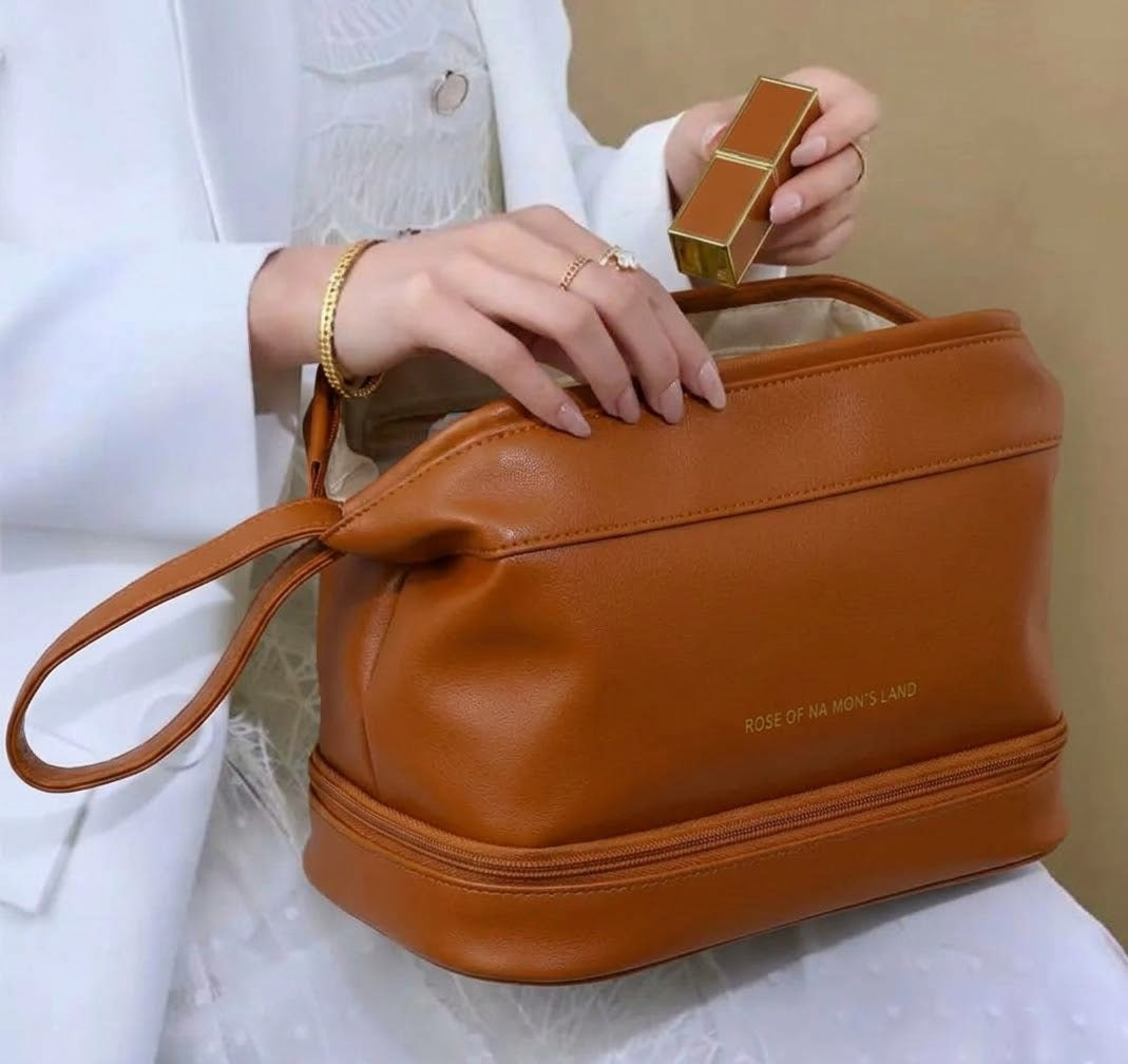 2 in 1 Makeup & Skincare Leather Pouch + Organizer
