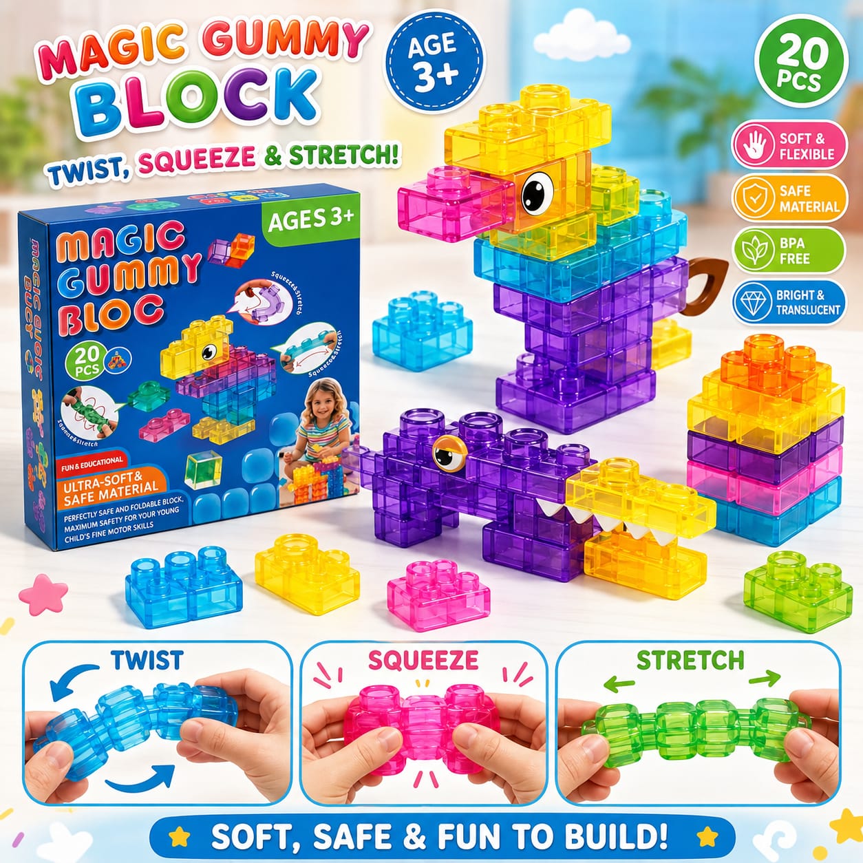 Soft Rubber Viral Gummy Jelly Blocks