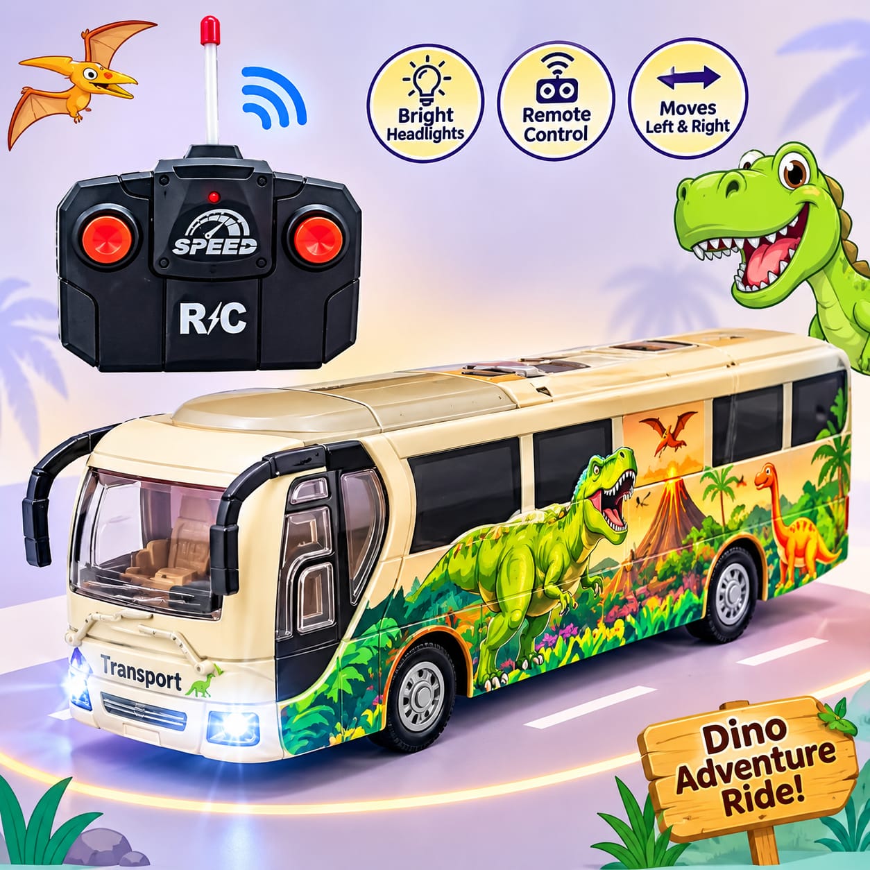 Remote Control Rc Dinosaur Bus With Headlights