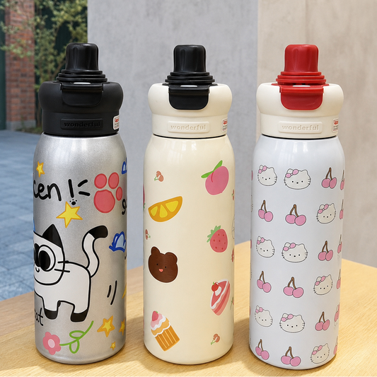 Kids Premium Stainless Steel Insulated Water Bottle 650ml | Cute Cartoon Designs