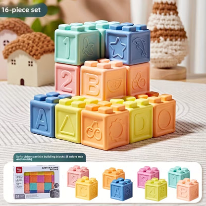 Baby Soft Rubber Silicon Blocks 16 Pcs Educational Toy