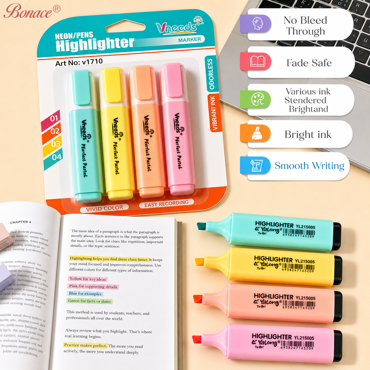 Pastel Highlighters Pack of 4