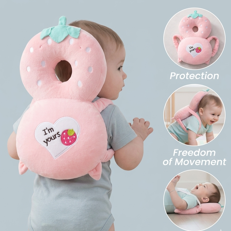 Baby Girl Strawberry Head Protector With Stretchable Straps