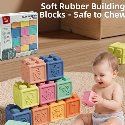 Baby Soft Rubber Silicon Blocks 16 Pcs Educational Toy