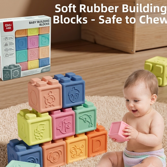 Baby Soft Rubber Silicon Blocks 16 Pcs Educational Toy