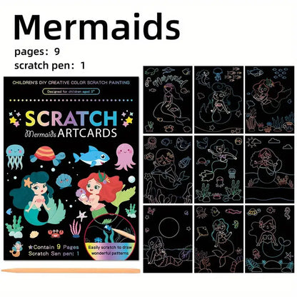 Scratch+Colouring Art Cards  (includes 9 pages in one set)