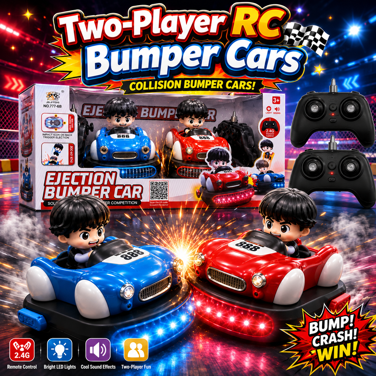 Two Player Remote Control Bumper Cars With Lights