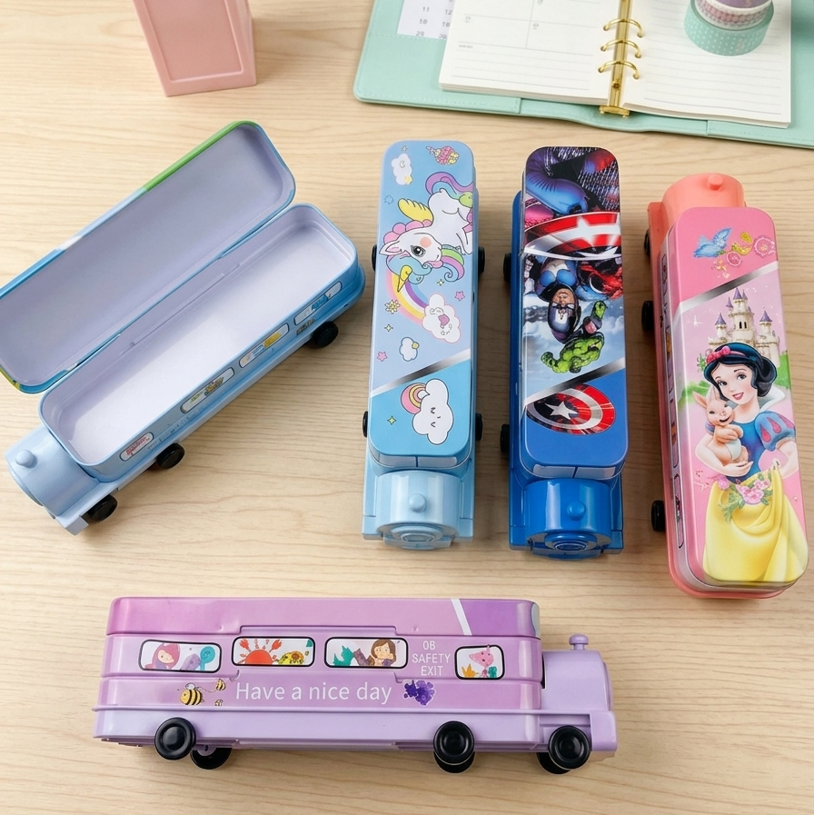 Train Pencil Box with Moveable Tyres