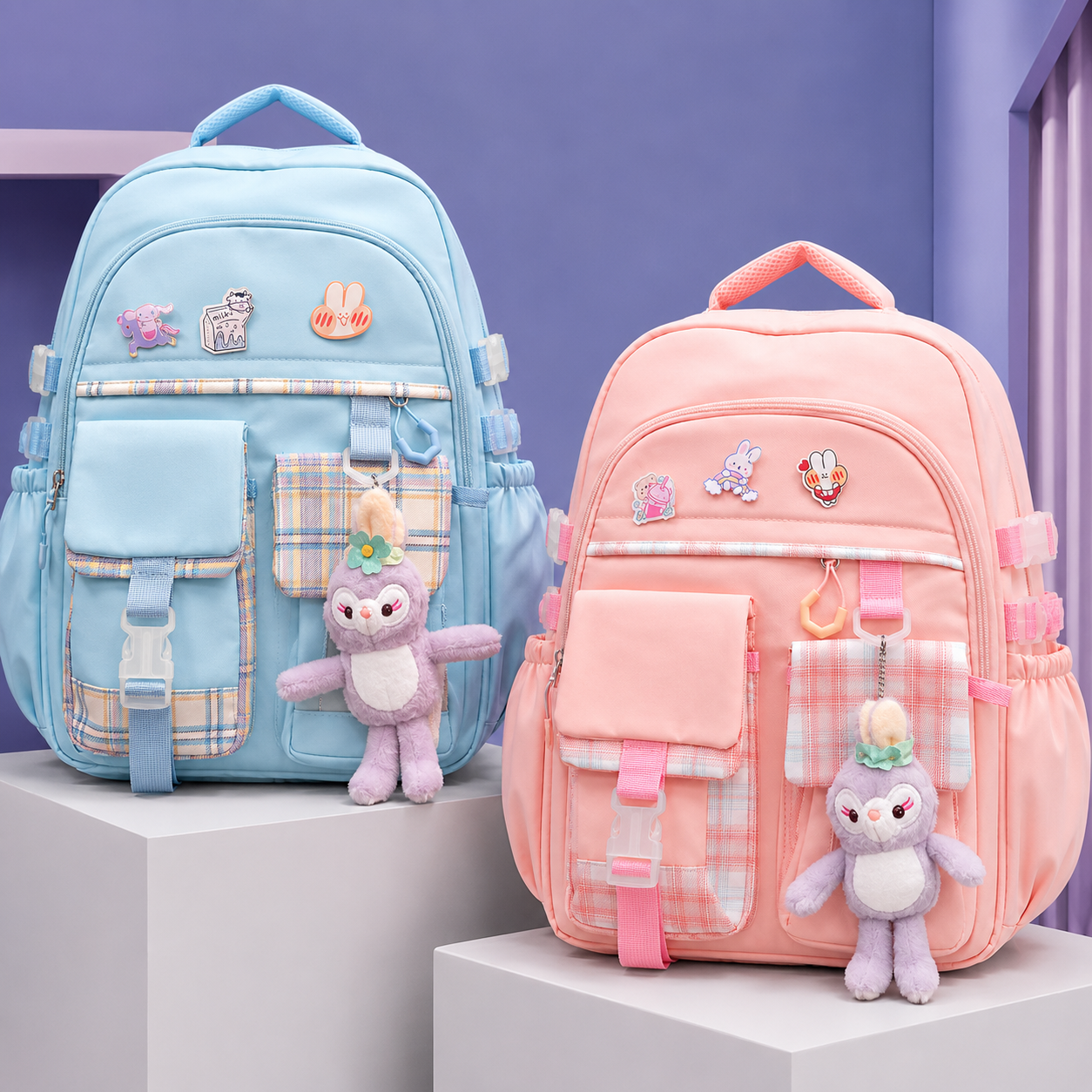 Kawaii Kids School Bag With Bunny Hanging