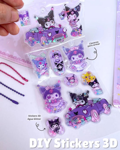 Cartoon 3D Water Filled Stickers With Hangings