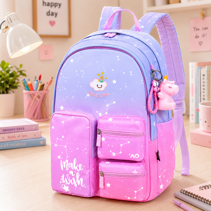 Enchanting Unicorn School Bag for Girls With Key Chain