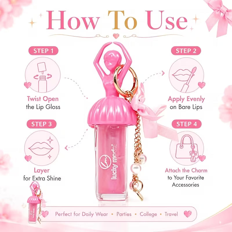 Pinteresty Ballerina Keychain Lip Gloss