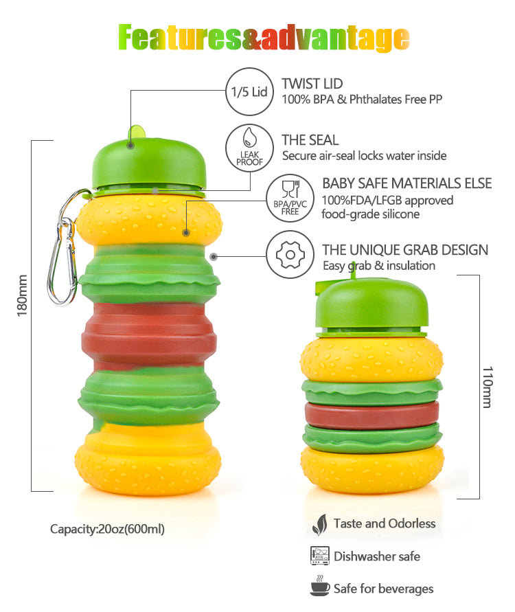 Foldable Silicon Burger and Donut Water Bottle