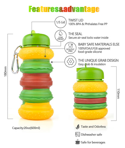 Foldable Silicon Burger and Donut Water Bottle