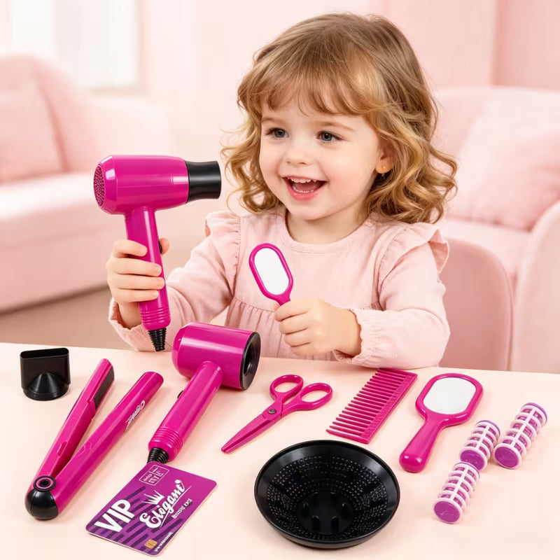 Kids Hair Salon Pretend Play Set With Hair Straightener and Dryer