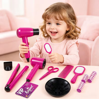Kids Hair Salon Pretend Play Set With Hair Straightener and Dryer