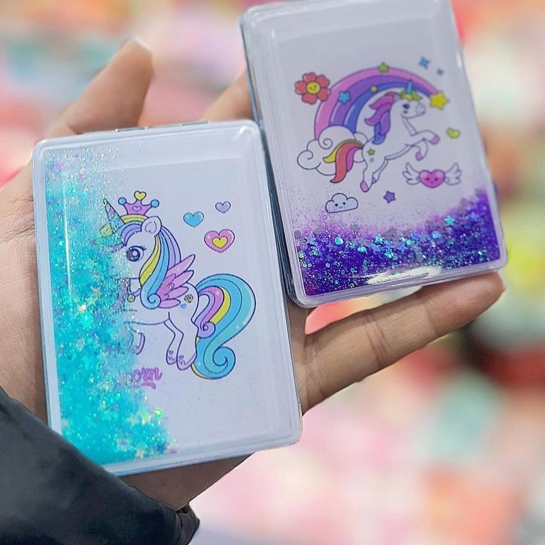 Unicorn Water Filled Two Sided Pocket Mirror