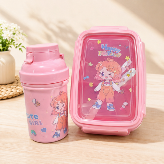 2 in 1 Kawaii Pink Water Bottle and Lunch Box