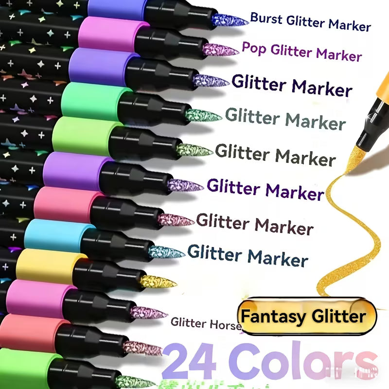 Dual Tip 24 Colour Glitter Marker