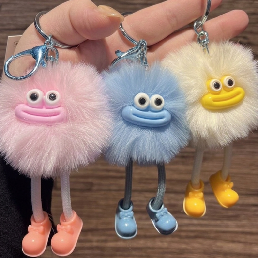 Fur Keychain With 3d Eyes And Legs