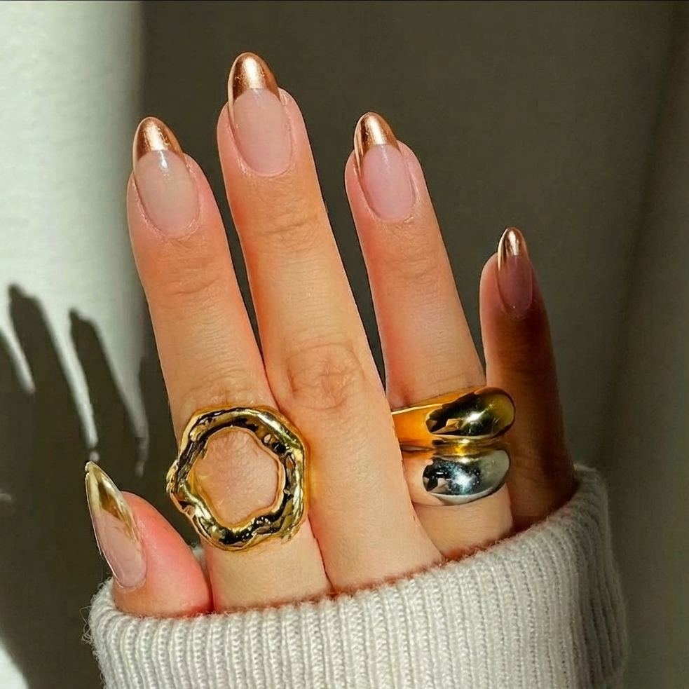Golden And Silver french Tip Nails