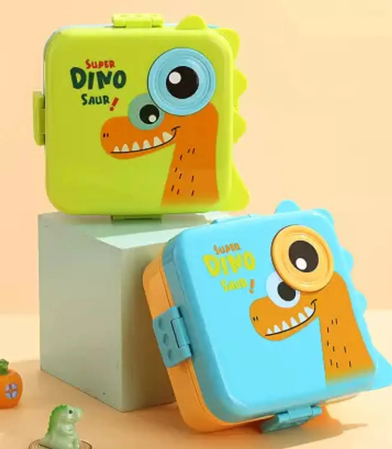 Dinosaur 3 Compartment Bento Lunchbox With Eye Saucer Box