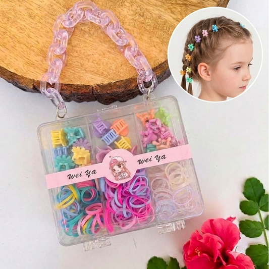 Kids Princess Hair Accessory Bag | 24 Mini Catchers, 100 Rubber Band Ponies