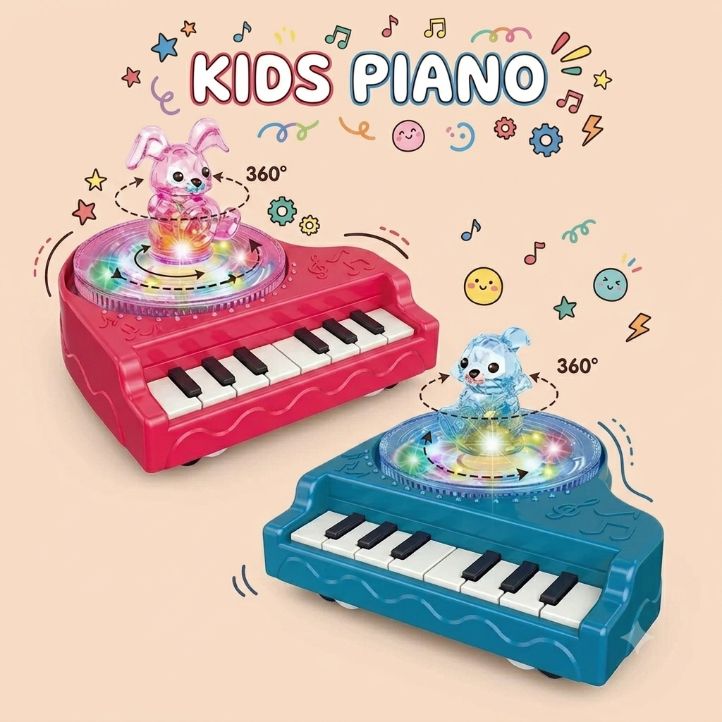 Bunny 360 Rotating Electronic Piano With Light And Music